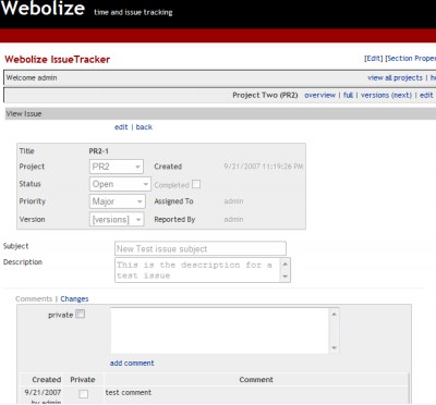 Webolize IssueTracker 1.0 screenshot