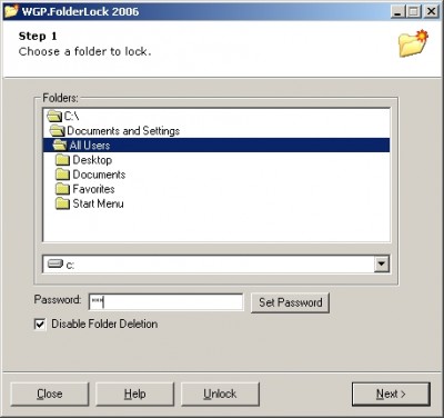 WGP Folder Lock 1.1 screenshot