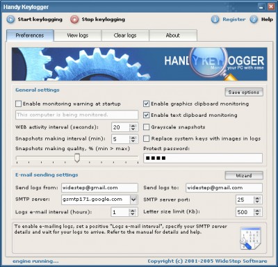 WideStep Handy Keylogger 3.25 screenshot WideStep Handy Keylogger 3.25 screenshot
