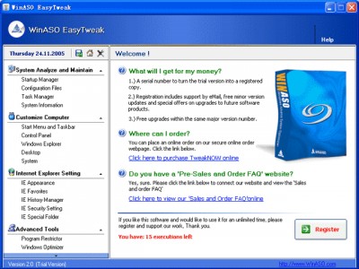 WinASO EasyTweak 2.00 screenshot WinASO EasyTweak 2.00 screenshot