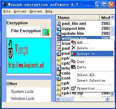 Wincph encryption software 4.7 screenshot Wincph encryption software 4.7 screenshot