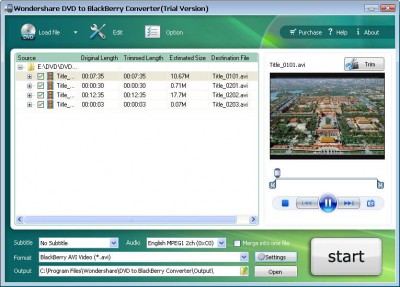 Wondershare DVD to BlackBerry Converter 3.1.27 screenshot