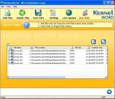 Word Repair Software 4.03 screenshot