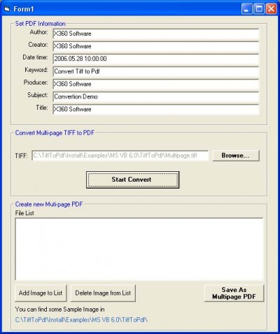 X360 Tiff to Pdf Image ActiveX OCX 1.0 screenshot