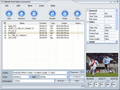 XI Soft iPod Video Converter 5.5.9.0947 screenshot XI Soft iPod Video Converter 5.5.9.0947 screenshot