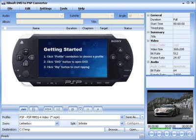 Xilsoft DVD to PSP Converter 4.0.54.082 screenshot Xilsoft DVD to PSP Converter 4.0.54.082 screenshot