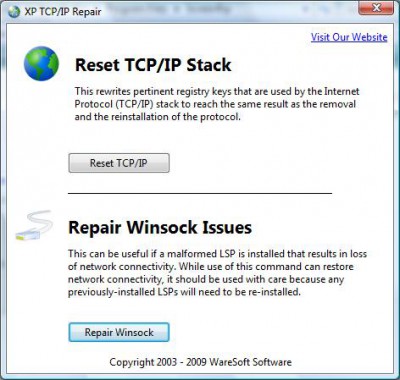 XP TCP/IP Repair 2.1 screenshot