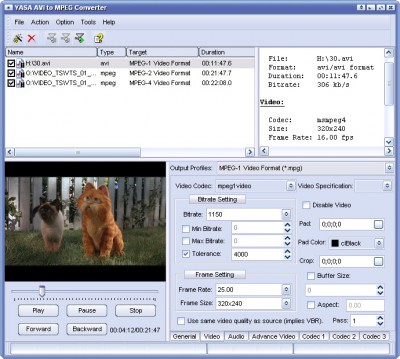 YASA AVI to MPEG Converter 3.6.54.127 screenshot