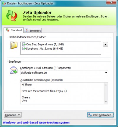 Zeta Uploader, Windows-Client 2.1.0.8 screenshot Zeta Uploader, Windows-Client 2.1.0.8 screenshot