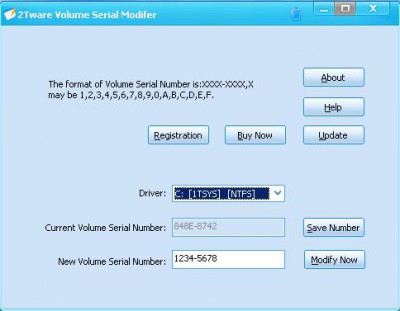 2Tware Volume Serial Number Modifer 1.8.2 screenshot