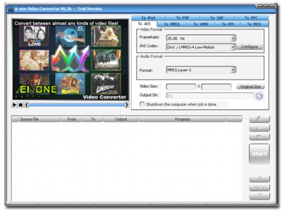 A-one AVI Video Converter 4.38 screenshot