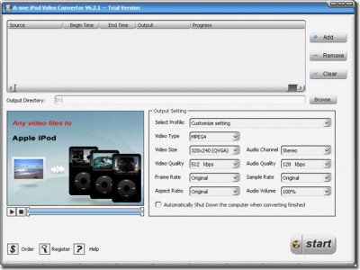 A-one iPod Video Convertor 7.6.3 screenshot