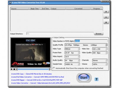 A-one Video to PSP Converter 4.35 screenshot