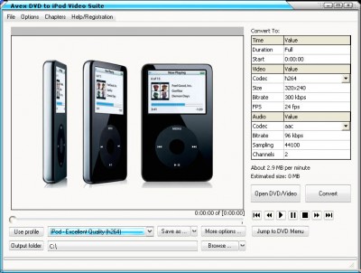 A V E X - DVD to iPod Video Suite 2008.243 screenshot