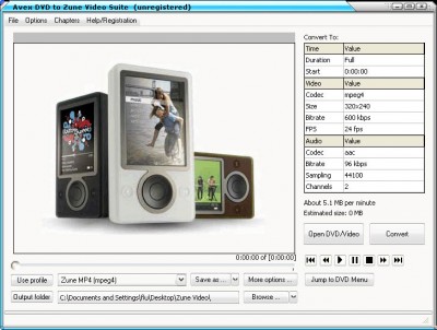 A V E X - DVD to Zune Video Suite 2008.243 screenshot