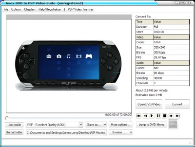 Aavx DVD to PSP Video Suite 7.6.3.2132 screenshot