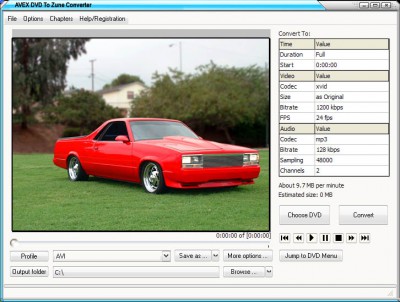 Aavx DVD Zune Convert 1.5.7.6452 screenshot