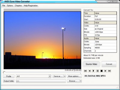 Aavx Zune Video Convert 1.8.5.1345 screenshot