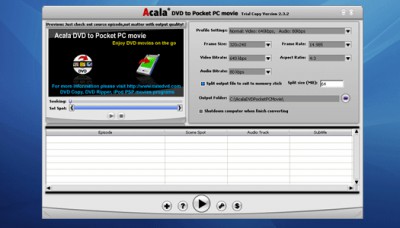 ACALA - DVD to Pocket PC Movie 2.9.8.13 screenshot