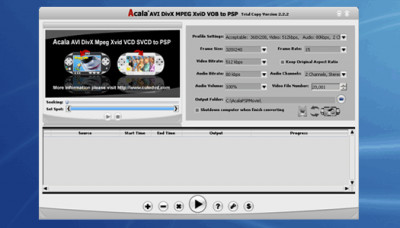 Acala AVI DivX MPEG XviD VOB to PSP 4.1.5 screenshot