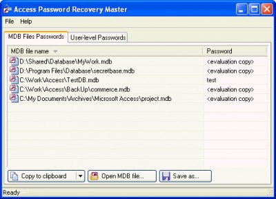Access Password Recovery Master 1.0 screenshot