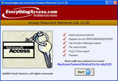 Access Password Retrieval LITE 1.1 screenshot