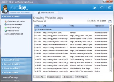 AceSpy Spy Software 5.1 screenshot