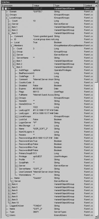 ActiveX Windows NT/2000 group and account UserMana 2.03 screenshot
