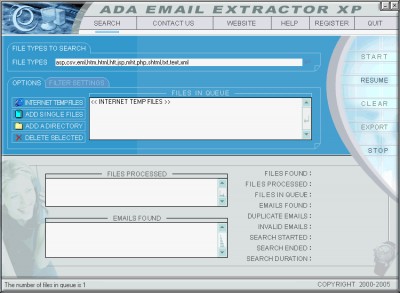 Ada Email Extractor XP 2.8 screenshot