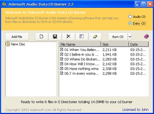 Adensoft Audio/Data CD Burner 3.0 screenshot