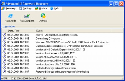 Advanced IE Password Recovery 1.20 screenshot
