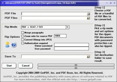 Advanced PDF2TXT (PDF to Text) 3.0 screenshot