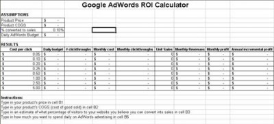 AdWords ROI Calculator 1.0 screenshot