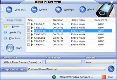 Airy DVD to Zune (Free) 4.2.0 screenshot