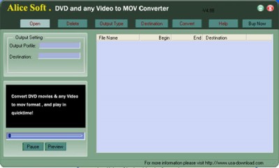 Alice DVD any Video to MOV Converter 9.99 screenshot