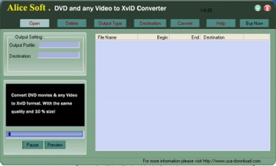 Alice DVD any Video to XviD Converter 9.99 screenshot