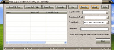 Alice DVD to iPod PSP 3GP PPC H264 MP4 Converter 8.99 screenshot