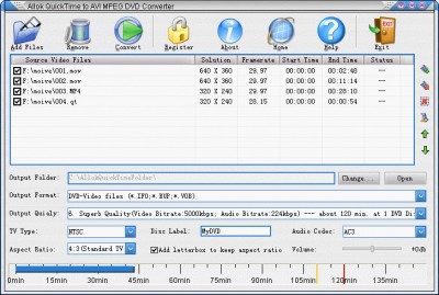Allok QuickTime to AVI MPEG DVD Converte 1.2.6.06 screenshot