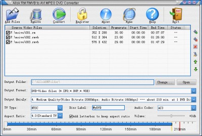 Allok RM RMVB to AVI MPEG DVD Converte 1.3.2.05 screenshot