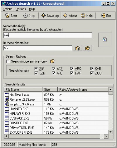 Archive Search 1.11 screenshot