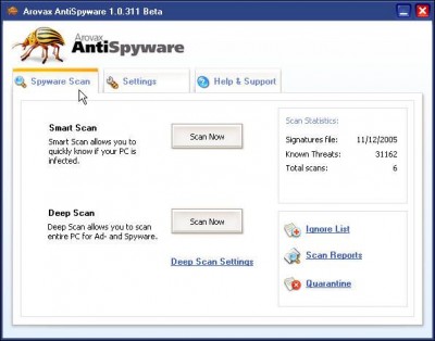 Arovax AntiSpyware 2.0.65 screenshot