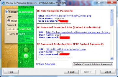 Atomic IE Password Recovery 2.00 screenshot