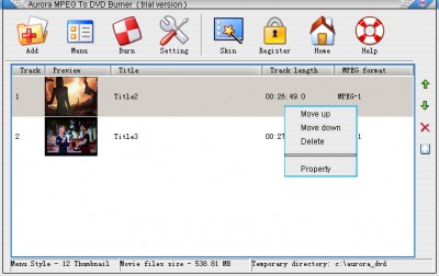 Aurora MPEG To DVD Burner 5.2.49.6 screenshot