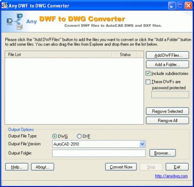AutoCAD DWF to DWG 2010 screenshot