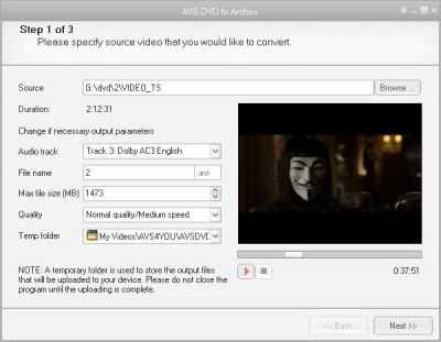 AVS DVD to Archos 1.5.1.82 screenshot