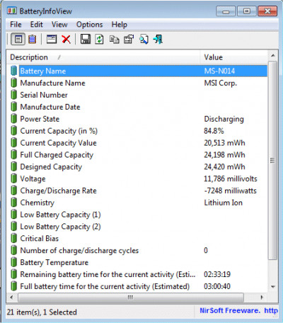 BatteryInfoView 1.25 screenshot