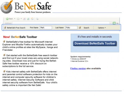 BeNetSafe Free Search ToolBar 1.00 screenshot