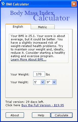 BMI Calculator (Body Mass Index) 1.0 screenshot