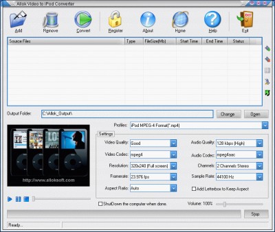 CC CONVERT VIDEO TO IPOD 2011.1105 screenshot