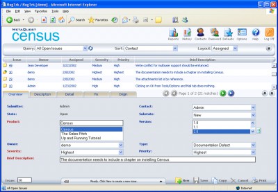 Census Bug Tracking and Defect Tracking 6.0 screenshot